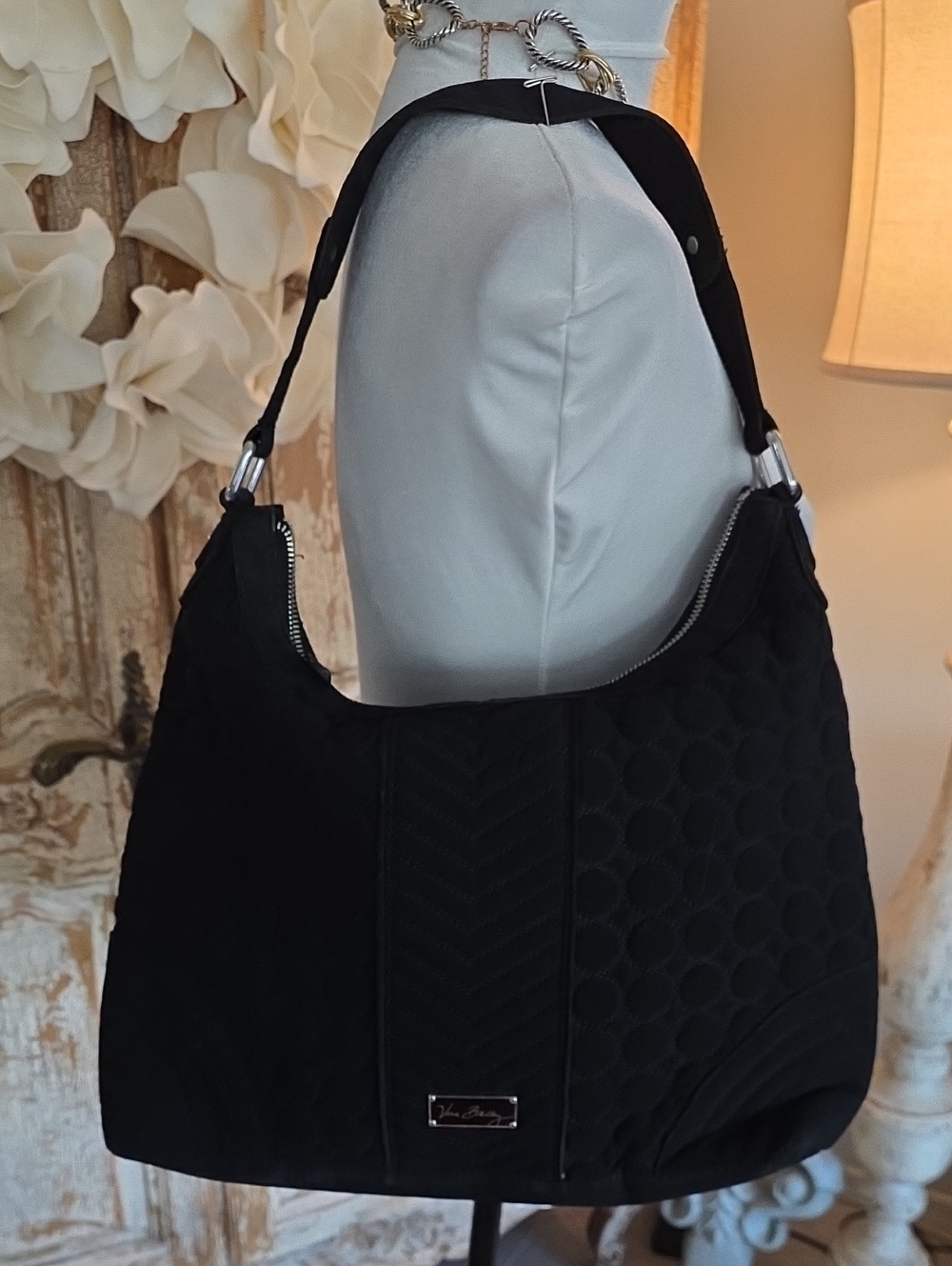 Vera Bradley Black Quilted Hobo Shoulder Bag